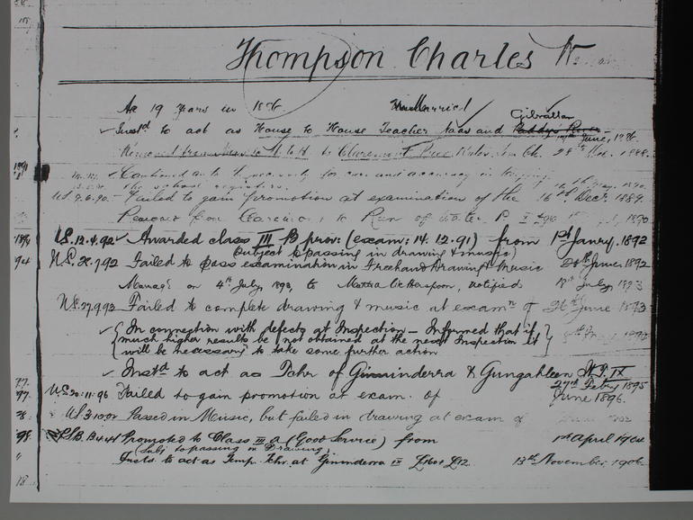 Charles Thompson Teachers Record Card