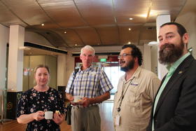 Jennifer O'Connell, with Alastair Crombie and Heritage staff Euroka Gilbert and Richard Hekimian [photo: Mary Gleeson]