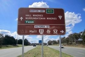 Barton Highway sign promoting Hall's attractions
