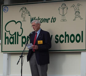 John Thompson at the launch of the Centenary of the opening of Hall School.